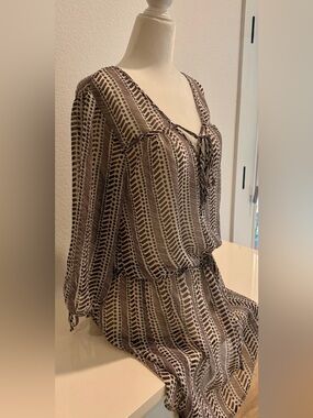 Boho Tie-Neck Patterned Mini Dress/Bathing suit Coverup
